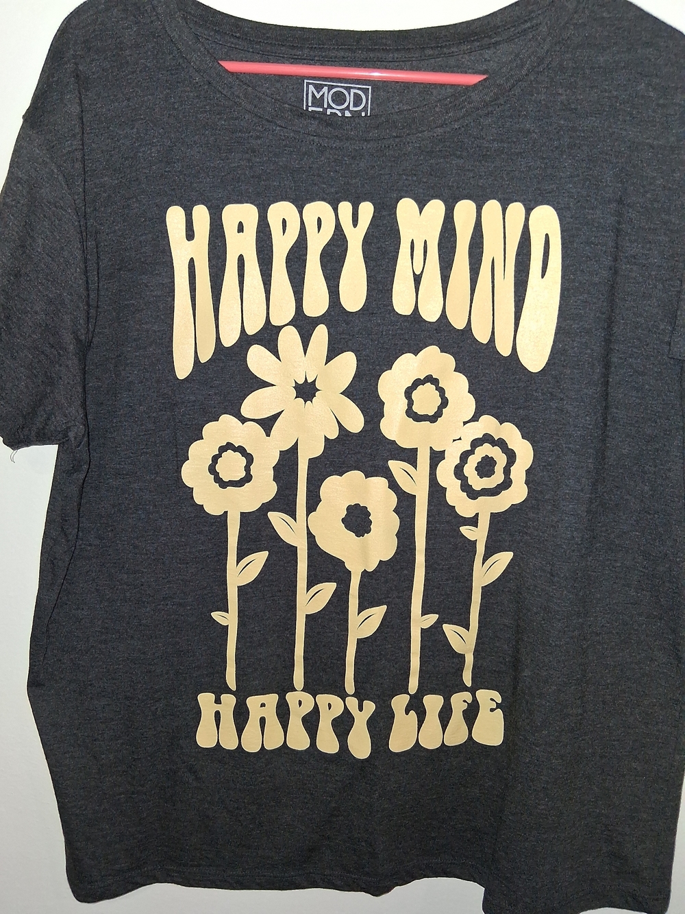 Modern Lux Charcoal Tee with Beige Retro Floral Graphic